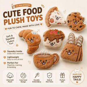 Cute Food Plush Dog Toys with Squeaker Soft Interactive Chew Toy Set for Small Dogs Puppies Pizza Croissant Cookie Bread