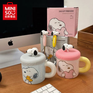 Miniso Snoopy Patterned Ceramic Mugs Cartoon Water Cup Household Water Cup Office Large Capacity Kawaii Water Mug with Lid
