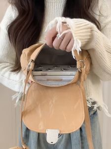 New 2025 Womens Bag French Design Underarm Bag Soft Leather Single Shoulder Slant Crossbody Bag Large Lock Buckle Casual Handbag