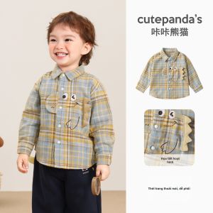 CUTEPANDAS | Áo Sơ Mi Caro Hình Thú Cho Bé Trai Mặc Mùa Thu