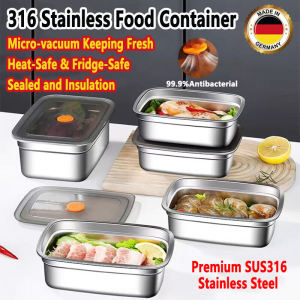 316 Stainless Food Container Stainless Steel Fresh Keeping Box Stainless Food Storage Container Tray With Lid German Food Grade Large Capacity Vacuum Sealed Keeping Fresh Box Leak-proof Antimicrobial Fridge Frozen Heat Safe Kitchen Fresh Keep Lunch Box
