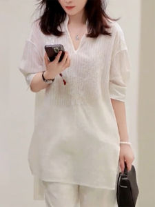 QINGNAER | Slimming Loose See-Through Sequined Shirt
