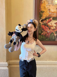 แกะ ผู้หญิง ลูกไม้ ถักประกบ เสื้อกล้าม ฤดูร้อน คอคล้องคอ ชั้นฐานพร้อมชายเสื้อโค้งด้านล่าง อินเทรนด์ และ เซ็กซี่