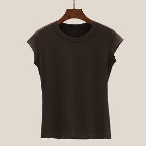 เสื้อยืดแขนสั้นคอตุ่มผ้าโมดอลทรงสลิมฟิตสำหรับผู้หญิง ฤดูใบไม้ร่วง 2025 เสื้อตัวบนแฟชั่นใหม่จากแคนาดา ทรงเข้ารูป เสื้อผ้าทำงานสไตล์เกาหลี