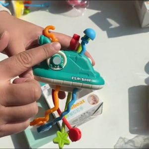 LAKOE Pop It Teether Bayi Tarik Panjang Bahan Silikon Multifungsi Mainan Gigitan Bayi BPA Free