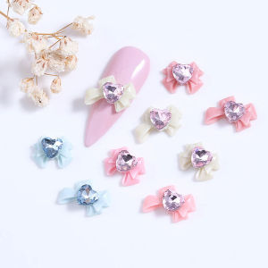 HNKMP 10PCS 3D resin Bowknot Nail Charms kim cương màu hồng Ribbon Bow Rhinestone bộ phận trang sức làm móng tay trang trí diiy Salon phụ kiện Quà Tặng