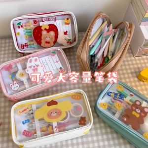 Ins Water Proof Transparent Zip Pencil Case 3 layers