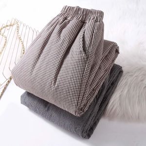 ล้าง สต๊อกเก็บปลาย ชุดเครื่องมือกางเกงผ้าฝ้ายผสมผ้าลินิน ลายสก๊อตหนาพิเศษสำหรับผู้หญิงกางเกง วิธีการดูผอมเพรียวสำหรับคนตัวเล็ก