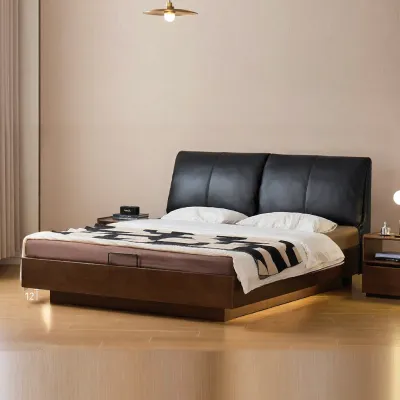 WEISHA | Suspended Design Real Leather Soft Back Box Bed with Storage