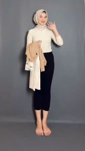 Crop Top Blouse Serut Lengan Panjang Kerut Tali Atasan Blouse Knit Rib Tali Serut Samping Pretty Kekinian Wanita