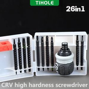 TIHOLE 26 in 1 Ratchet Screwdriver Set Magnetic Dual-purpose Batch Head Telescopic Labor-Saving flexible short Screwdriver Hand Tool Magnet screw bit impack screw driver drill bit adapter