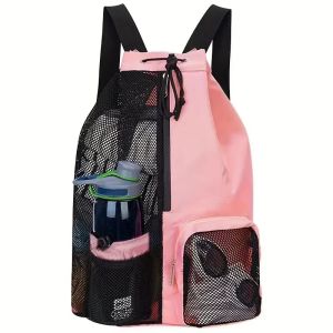 Swimming Bag Mesh Drawstring Backpack Convenient To Carry Beach Diving Backpack Wet Backpack Gym Sports Backpack