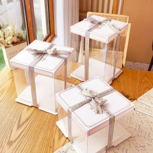 Semi-Transparent Birthday Cake Packaging Box 6/8/10 Inch Heightened Large Box Popular On-Line Box Pastry Packaging Bag