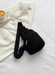 Chest bag corduroy womens chest bag casual lightweight waist bag Korean style versatile pure color extra soft crossbody small bag simple corduroy shoulder crossbody bag