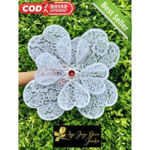 kelopak kap lampu bunga dekorasi model love + fitingan bahan kain brukat murah cantik dan terlaris diameter 45 cm