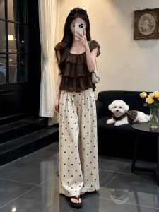 LIRUSHAN | Bộ Đồ Thời Trang 2026 Áo Thun Tay Ngắn Chấm Bi Quần Suông
