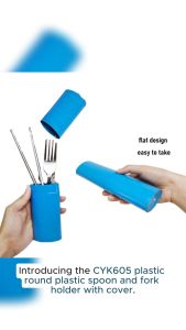 CYK605 Plastic Round Plastic Spoon and Fork Holder With Cover 1 Pc