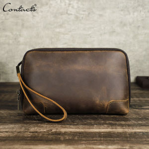 CONTACTS Genuine Leather Clutch Bag Men Travel Casual Handbag Clutch Wallet Charge Cable Organizer Storage Bags