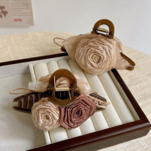 5.12Inch Handmade Dry Rose Flower Hair Clip for Women Elegant Temperament Large Hairpin Back Head Clip Summer Headwear