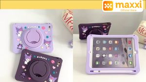 Casing Case IPad 7 8 9 10 Air 4 5 Pro 11 10.5 10.9 Gen 7th 8th 9th 10th 2022 Softcase Cover Tablet Anak Karakter Kuromi Cewek Lucu Standing Kids Kesing Putar Slot Stylus Pen Soft Silicone Tebal Kualitas Premium Impor