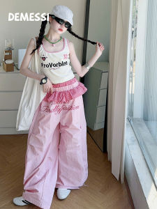 Summer New Girls Clothing Set Sleeveless Tank Top with Embroidery and Wide Leg Pants