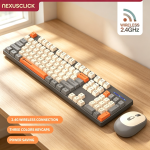 NexusClick Wireless Gaming Office Keyboard&Mouse Set Smart Power Saving Full Size 104 Keys 1600DPI Adjustable USB Wired Optional