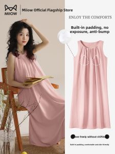 MiiOW | Cat Woman Sleep Dress Long Ice Silk Sleeveless Womens Wearable Summer Pure Color Home Clothes V-neck Print Casual Style