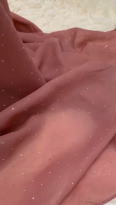 Chiffon Shawl with Stone Work for Women | Soft Glossy Hijab Scarf | Elegant Party Wear Satin Wrap with Sparkling Crystal Detailing | Modest Fashion for Eid Weddings