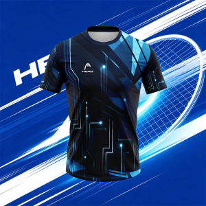 HEAD | HEAD Tennis Sports T-Shirt for Men Short Sleeve Black Blue Circuit Tech Print Athletic Training Shirt
