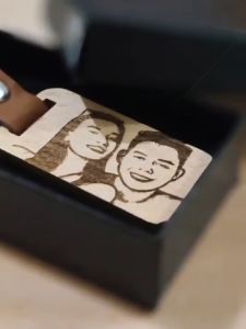 The Crafter | Couple Wooden Rectangle Keychain Leather Personalized laser engraved animal name tag Gift