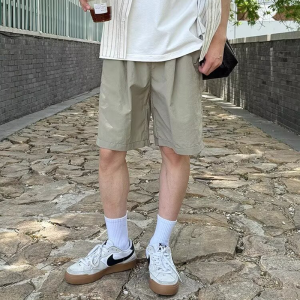 Summer Green Casual Mens Shorts Loose Straight Leg Sport Pants Outdoor Climbing Five-Quarter Length Polyester Fiber