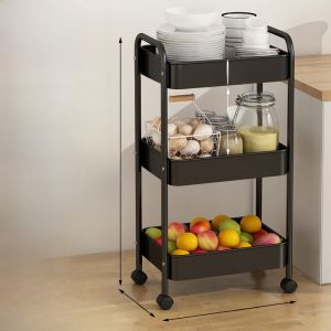 Living Room Multi-layer Storage Rack Stand Carbon Steel Mobile Cart Small Pushcart Trolley Floor-standing Organizer Shelf