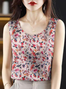 Halter Neck Sleeveless Loose Print Ice Silk Top