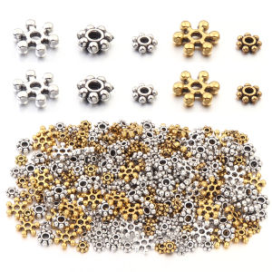 100-200pcs/lot Antique Gold/Silver Color Small Snowflake Spacer Beads Metal Flat Beads For Jewelry Making DIY Bracelets Necklace