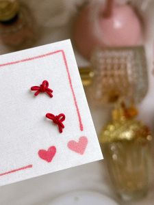 Red Nail Art Decorations Butterfly Knot Pendant Wearable Nail Art Accessories Matte Red Heart Shaped New Year Valentines Day