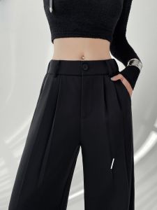 MiiOW | Black Suit Pants Womens Spring Autumn High Waist Drape Casual Small Size High End Slim Straight Leg Wide Leg Pants