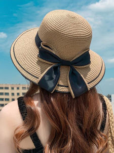 หมวกฟางฤดูร้อนสําหรับผู้หญิงที่มีปีกขนาดใหญ่ป้องกันแสงแดดชายหาดการถ่ายภาพหมวกตกปลาทอด้วยมือ