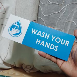 Hazardous flammable sign Wash your hands blue and white handwashing sign