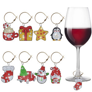 8pcs/Set DIY Christmas Diamond Painting Wine Glass Charms Double Sided Drink Markers Diamond Art Wine Glass Charms for Drinks