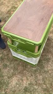 Hộp đồ đa năng ghép thành bàn vân gỗ gấp gọn dung tích lớn siêu tiện lợi cắm trại dã ngoại