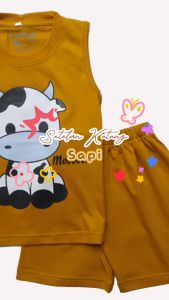 Setelan Kaos Kutung / Singlet Anak Bahan Katun untuk Anak Usia 1-6 Tahun hewan Sapi Coklat