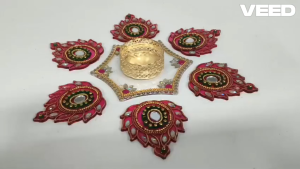 Decorative Rangoli Set with Tealight Holder | Festive Diwali Pooja Decor | Handmade Stone Work (7 pcs)