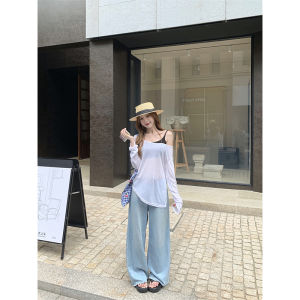 French Elegant Thin Long Sleeve Sun Protection T-Shirt Women Summer Korean Style Asymmetrical Shoulder Loose Irregular Hem Top