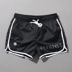 กางเกงว่ายน้ําแบนสองชั้นป้องกันการบีบอัดของผู้ชายพร้อมหมอนถอดได้สําหรับกีฬาสบายๆ ชายหาดและการเที่ยวพักผ่อน