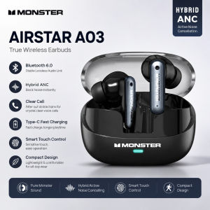 monster | Monster Airstar A03 ANC Bluetooth 6.0 Earbuds Punchy Deep Bass Sports Headphones Active Noise Cancellation TWS Wireless Earphone
