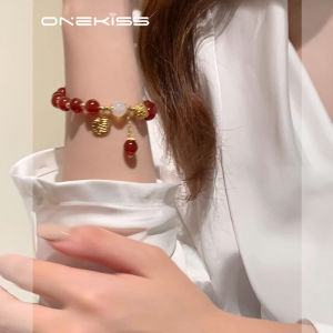 Onekiss สีแดง Agate ลูกปัดกระเป๋าถือผู้หญิงสไตล์วินเทจ Electroplated Transfer ลูกปัดอุปกรณ์เสริมที่สมบูรณ์แบบสําหรับปีสุนัข
