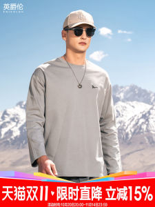 เสื้อยืดคอกลมแขนยาวทรงหลวมสไตล์ลำลองสำหรับผู้ชาย Enjeolon Pure Cotton ทรงหลวม ปักลาย ฤดูใบไม้ร่วง/ฤดูหนาว