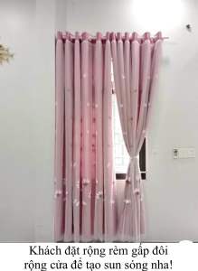 Rèm cửa 2 lớp lớp hồng phấn chống nắng lớp von thêu hoa cúc rèm khoen lỗ tạo sóng rèm cửa sổ rèm cử chính