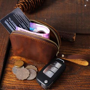 Vintage Genuine Leather Cute Small Coin Purse Mini Storage Bag First Layer Cowhide Casual Clutch Small Wallet