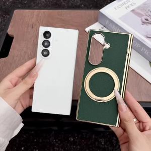 szhaiyu | Electroplated 360 Rotating Bracket Magnetic Phone Case for Samsung Galaxy Z Fold8 Ultra Fold 8 7 Leather Hinge Protective Cover